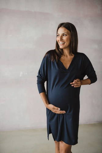 Бамбукова нічна сорочка для вагітних і годуючих жінок Moon Milk&Love, - темно-синій