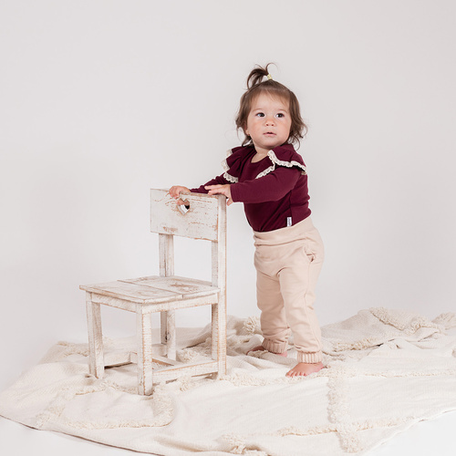 217098 Бавовняне боді Nicol Alisa з довгим рукавом – бордове, з рюшами