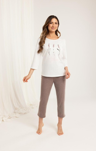 Піжама 703 Regina бавовняна – жіноча, рукав 3/4, штани 7/8, рослинний принт