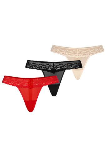 Набір жіночих мережевих стрінгів 302-3 Leo Teyli, - червоний/чорний/бежевий