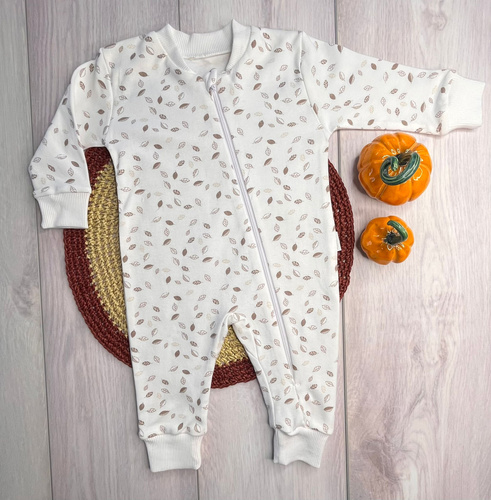 Бавовняний дитячий комбінезон Mamatti PS15441 листочки – без стоп