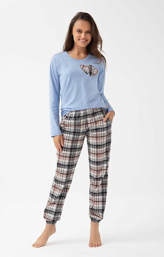 Luna 322 – жіноча бавовняна піжама, сердечка, довгий рукав, штани в клітинку