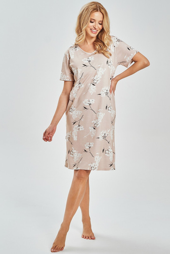 Жіноча нічна сорочка 3538 Fiora Taro – 100% бавовна, рослинний принт, до колін | Легка літня сорочка