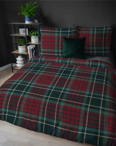 5623 A Magia Świąt Фланелева постільна білизна Detexpol, - чорвоно-зелена, бавовна, 160гр/м.кв., на блискавці