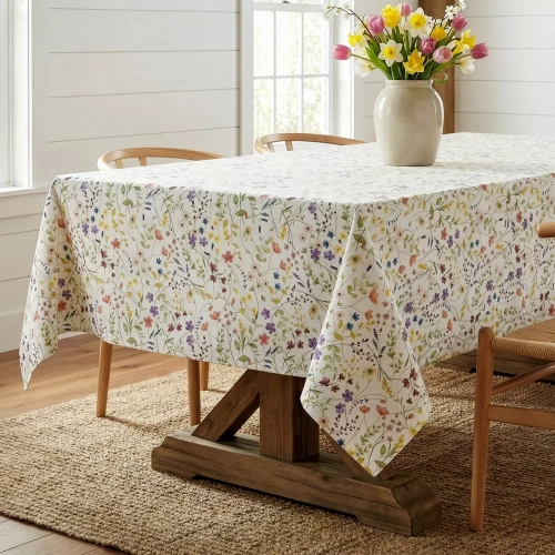 Скатертина ANNA Eurofirany водовідштовхувальна біло-фіолетові квіти