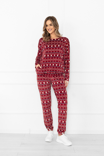 Жіночий флісовий комплект Navara Italian Fashion -бордовий/ принт