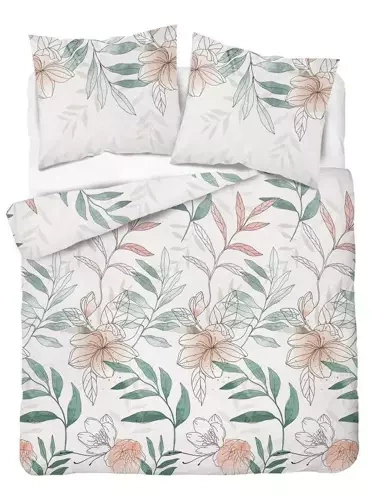 Постільний комплект Home Satin квіти 4457 A Detexpol, - білий/зелений