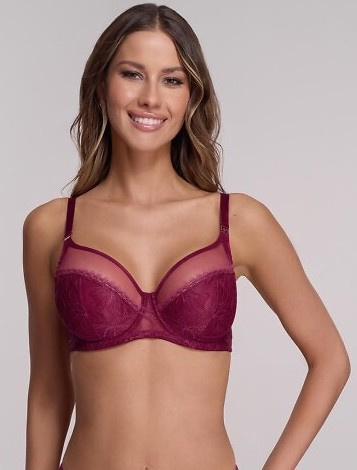 Бюстгальтер soft 1396 Ava – бордовий, мереживо, на кісточках, для великого бюсту