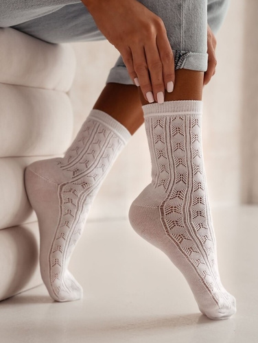 Шкарпетки жіночі 0989-007 Ażur Jodełka Milena, - білий