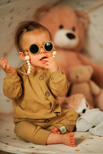 Дитячий жакет на гудзиках 11249C "Natural Waffel" Makoma, -  camel