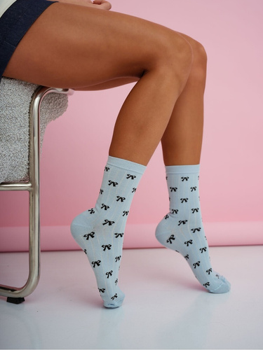 Жіночі шкарпетки Milena 0200-221 – бавовняні з маленькими бантиками blue
