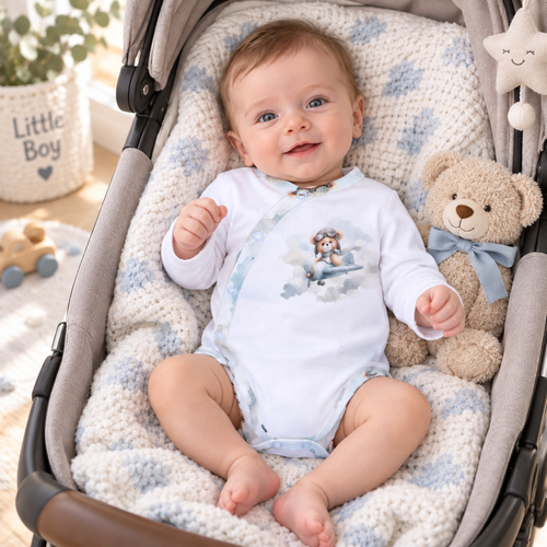 NINI ABN-5742/BIA Органічне боді на запах Baby Bear Pilot біле