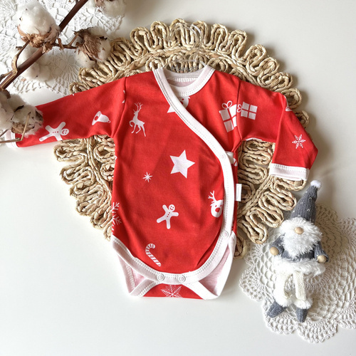 Дитяче боді на запах 23BD07 Merry Christmas  Mamatti - червоний