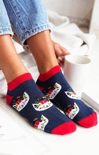 Шкарпетки короткі жіночі 1146 Wiosenne Koty Milena, - темно-синій