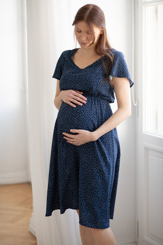 Плаття для вагітних і годуючих з коротким рукавом Lovely Dress Midi Milk&Love, - темно-синій в горошок