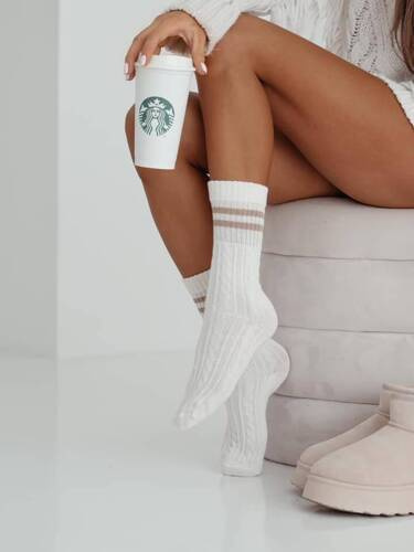 Жіночі шкарпетки 1542-001 Warkocz Milena, -  екрю, узор "коса", бавовна