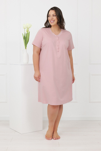 Hemaria Italian Fashion бавовняна нічна сорочка жіноча plus size, пудрово-рожевий