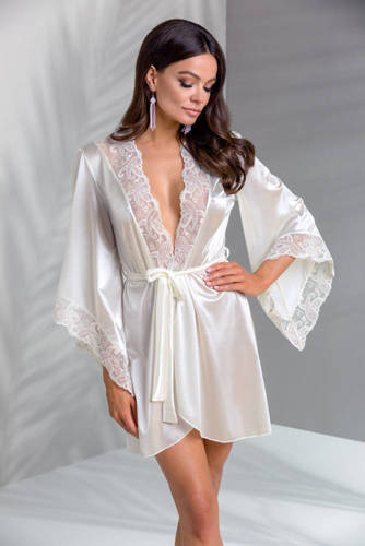 Жіночий сатиновий халат Inoe Peignoir Casmir, - екрю