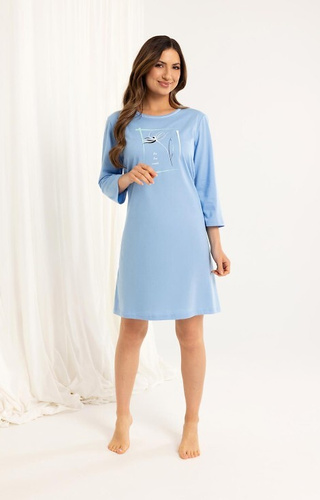 Жіноча нічна сорочка 166 бавовняна – рукав 3/4, принт, до колін