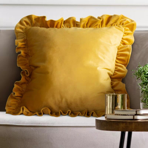 Наволочка Brenda 45x45 шавлія оксамит Eurofirany з рюшами mustard