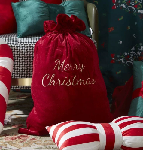 Різдвяний мішок для подарунків Merry 52x80 бордовий велюровий Spod Igły i Nitki