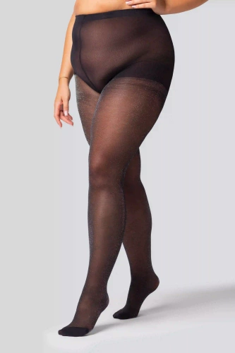 Shine Колготки Queen Size 30 den Mona – чорні з сріблястим блиском, люрекс