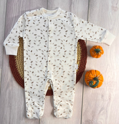 Бавовняний дитячий комбінезон Mamatti PA15440 листочки – на кнопках