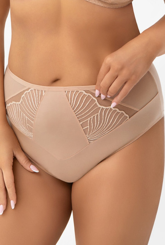Трусики Lotta F007 Gorsenia, мигдальний колір – високі трусики з мікрофібри та з вишивкою