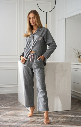 Жіноча піжама Coco 2531 L&L – бавовняна, меланжева, з комірцем