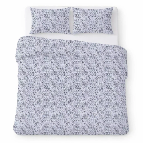 Бавовняна постіль з крепу комплект дихаюча тканина без прасування white with navy blue flowers