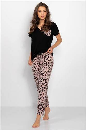 Піжама жіноча Cathy  Momenti Per Me, - чорний, леопардовий