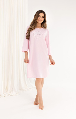Бавовняна нічна сорочка 167 — рукав 3/4, принт, розкльошений низ-рожевий