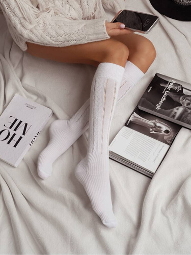 Підколінки жіночі 0330 Ażur Warkocz  Milena, - білий