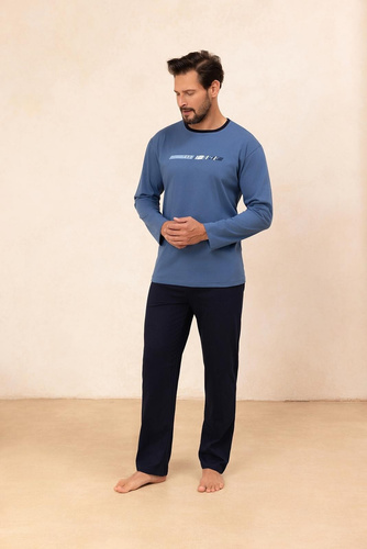 Бавовняна чоловіча піжама 494 Regina, темно-синій - довгий рукав, класичний крій