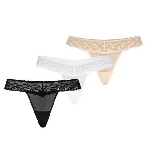 Набір жіночих мережевих стрінгів 302-3 Leo  Teyli - чорний/білий/бежевий