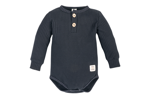 Дитяче боді з довгим рукавом 03249DRPB "Natural Waffel" Makoma, -black