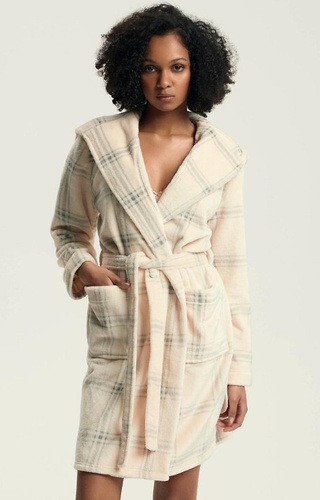 Жіночий халат Henderson Danna 43596 – теплий, у клітинку, з капюшоном