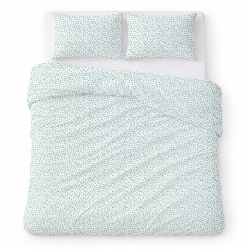 Бавовняна постіль з крепу комплект дихаюча тканина без прасування white with green flowers