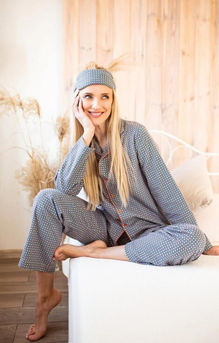 Жіноча піжама Key LNS 429 – бавовна, сорочка на гудзиках, довгий рукав