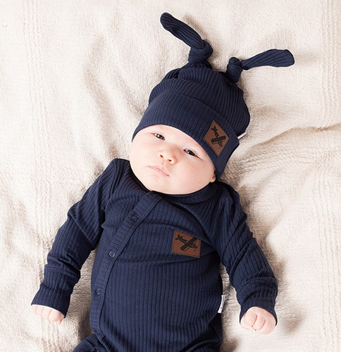 Дитяча шапочка Nicol Willy 219055 – бавовна, синя, з подвійними вузликами