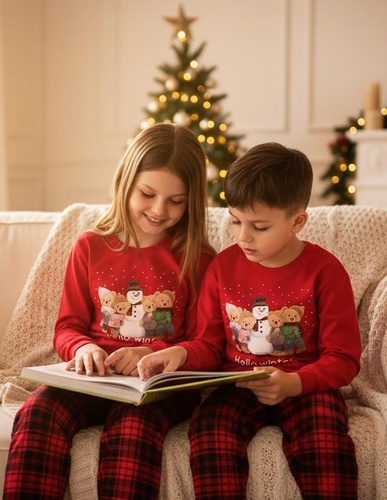 594/185 592/185 Winter Піжама для дівчинки Cornette Winter, - червоний, зимова тематика, бавовна