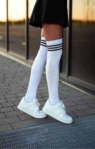 Заколінки жіночі 0293-002 Ściągacz w paski Milena, - білий/чорний