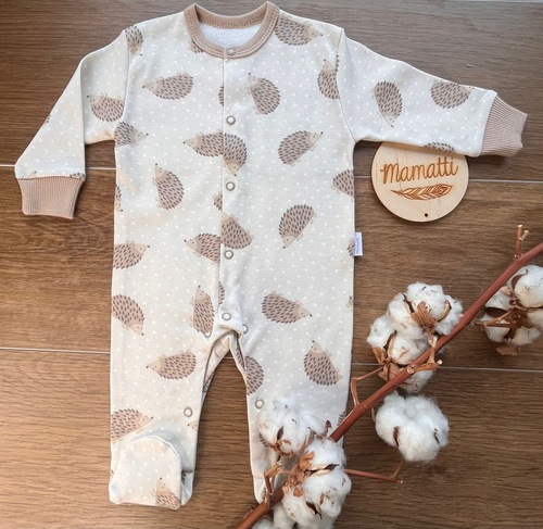 Бавовняний дитячий комбінезон Mamatti PA15740 їжачки – зі стопами, на кнопках