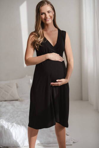 Бамбукова нічна сорочка для вагітних і годуючих жінок Moon Milk&Love, - чорний