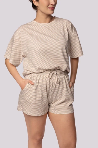 Піжама жіноча Stripe shortsleeve Mona,- екрю
