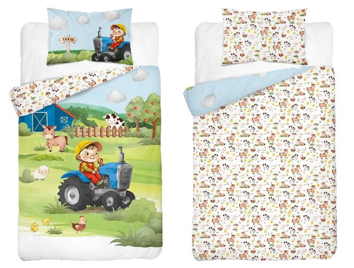 Бавовняний постільний комплект у дитяче ліжечко Ферма/ 4781 A Farma Traktor Detexpol, - блакитний