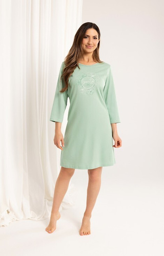 Бавовняна нічна сорочка Regina 163 — рукав 3/4, принт, довжина до коліна-  зелений