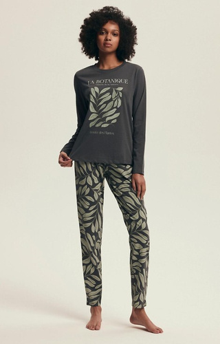 Жіноча бавовняна піжама Henderson Danna 43685 – довгий рукав, рослинний принт