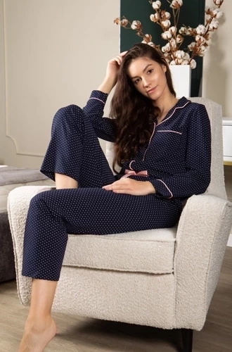 Піжама жіноча на застібках All 4 You Momenti Per Me, - navy