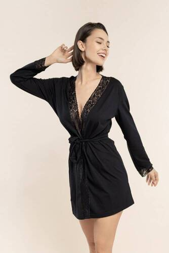 Жіночий халат з мереживом 45 Bonamera,- чорний